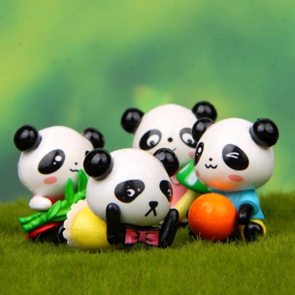 2 X 4 stk/sett Panda Figur Ornamental Attraktiv Pvc Diy Håndverk Tegneserie Panda Skulptur Festartikler