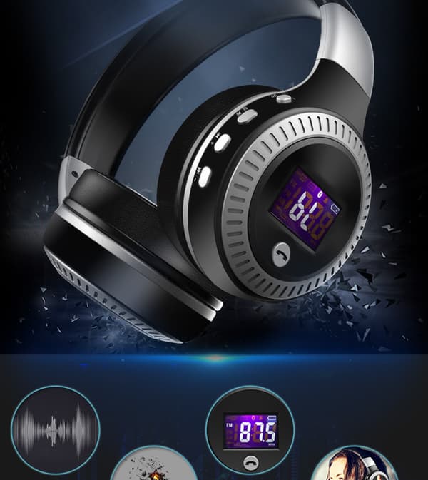 Hovedmonteret trådløst Bluetooth-headset, computer mobiltelefon gaming headset (sort og grå)