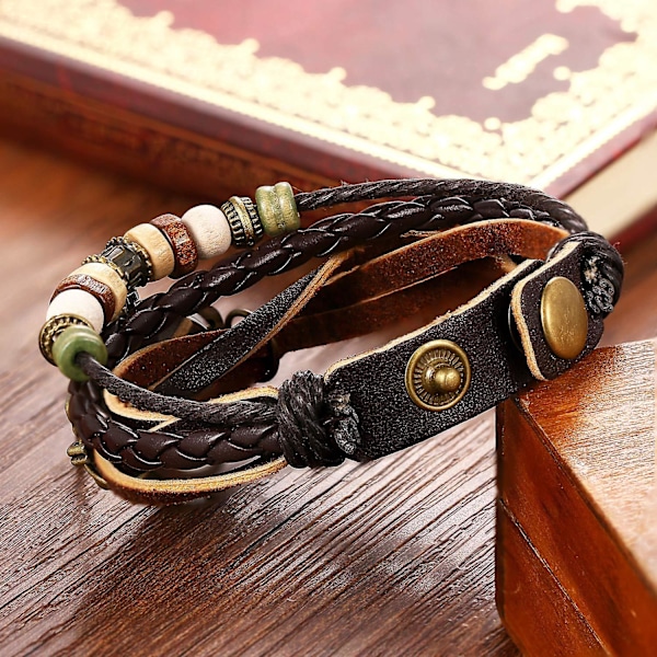 Vintage Håndlavet Læderur Blad Dame Dame Wrap Around Kvartsur Armbånd