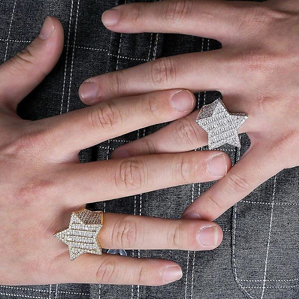Isæt Super Stjerne Ringe Til Mænd Kvinder Mikro Pave Guld Sølv Farve Finish Cubic Zirkon Charm Hip Hop Smykker Ring Gave Silver