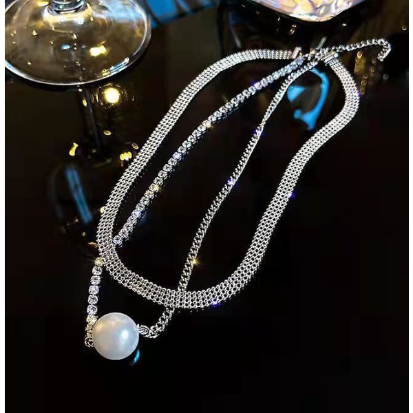 Halsband Pearl Choker Modesmycken B1837 silvery color
