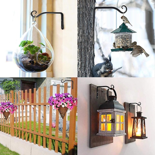 Piao växtkrukahållare blomkruka hängande hållare järnväggkrok blomkruka hängande väggfäste krok för hängande planteringsmaskiner fågelholkar lykta vindspel vägglampa 2pcs White