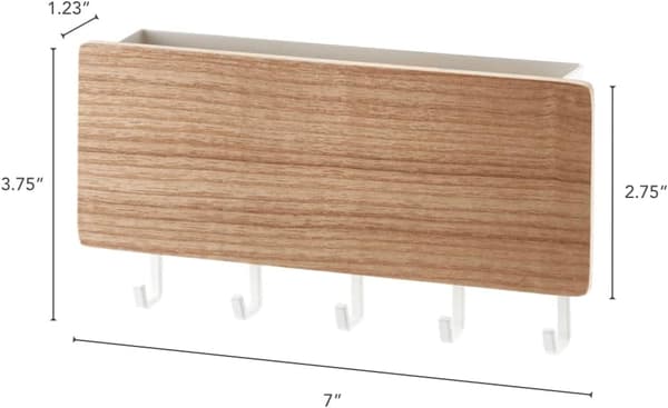 Beige Magnetisk Väggfäste med Krokar och Stål + Träbricka -