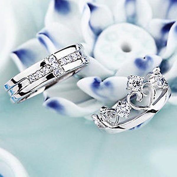Sølvbelagt Prinsesse-Prins Imperial Krone Justerbar Parring Womens