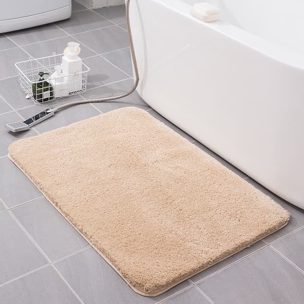 Tyk fløjlsgulvmåtte, absorberende skridsikker måtte til badeværelse (beige, 50*80cm),