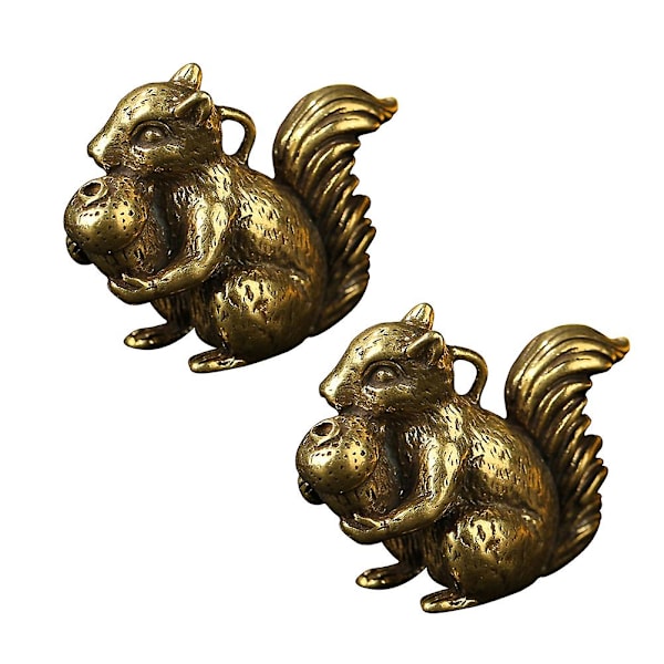 2 stk. Vintage Messing Egern Pinjekerner Ornament Kreativ Egern Nøglering Vedhæng Kobber Dyr Figurer Dekor Tilbehør