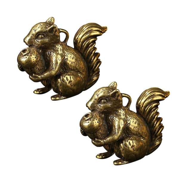 2st Vintage mässings ekorre pinjenötter Ornament Creative Squirrel Nyckelring Hängen Koppar Djurfigurer Dekor Tillbehör