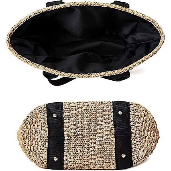 Dam Strawväska Sommar Strand Stor Tote Handflätat Axelväska Messenger Bag Tote Bag A916-270 Beige