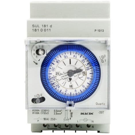 Analog tidsbryter med synkronmotor og dagsprogram, timer