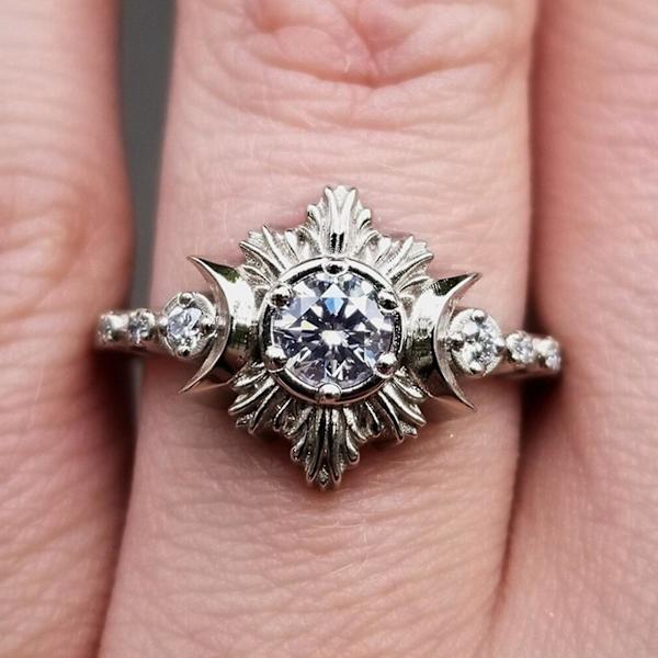 3 st Kvinnors Ringar Måne Sol Stackable Smycken Bohemian Långvarig Fingerringar För Dejting Silver US 9