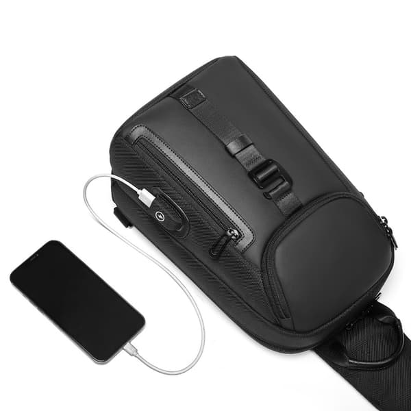 Mode-Slingväska med USB-Port Axelväskor för Män Bröstväska