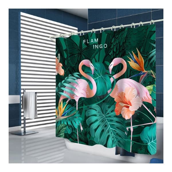 Duschdraperi med 12 ringar för montering, 150x180 cm, flamingo（C）