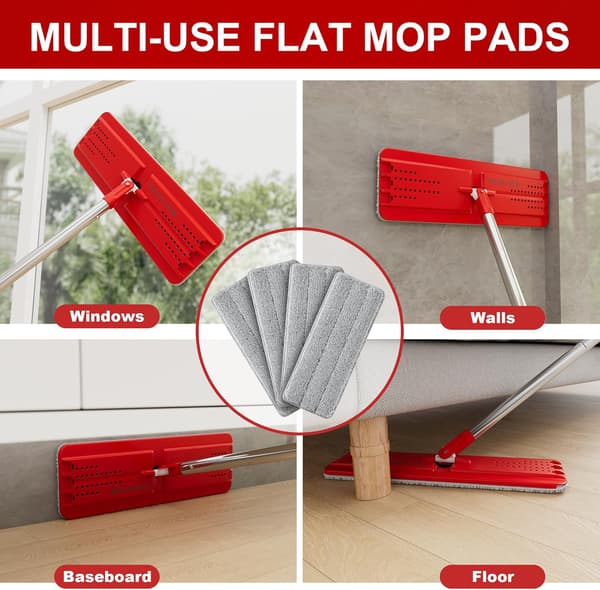 Flate moppeputer, gjenbrukbare moppefyllinger, mikrofiberputer for flat mopp eller moppesystem, pakke med 4 vaskbare 33 cm moppehoder - grå