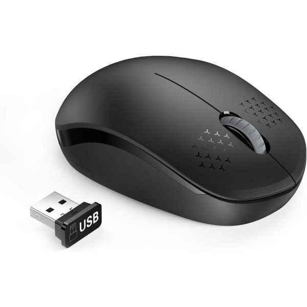 Tyst 2,4 GHz trådlös mus med USB -mottagare, 1600 DPI optisk sensor, för PC, bärbar dator, etc., svart