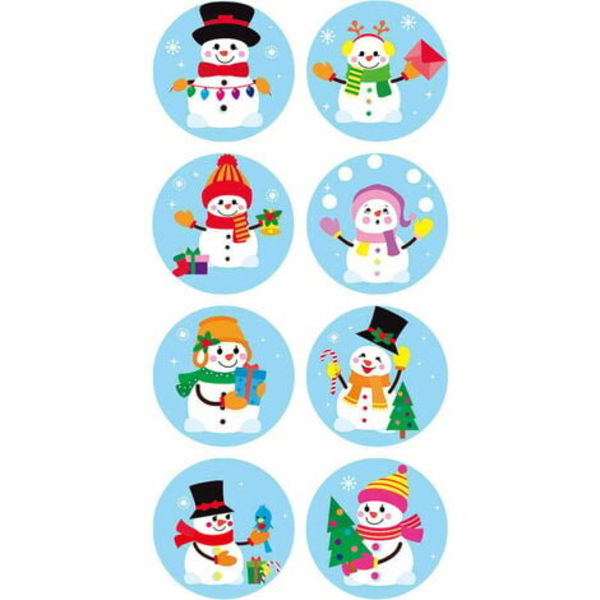 Christmas Snowman Sticker Rolls - 8 Cartoon Snowman Holiday Roll Sticker Designs for Seals, Parties, Gifts, Perfect for