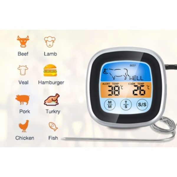 Digital Kötttermometer, LCD-Display BBQ-Termometer, Köktimer, Används för BBQ, Ugn, Grillning, Matlagning, Rökare