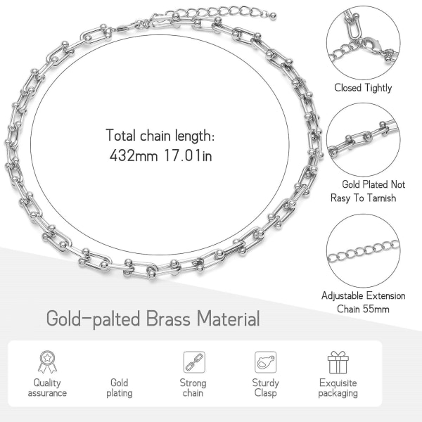 U-Formet Linkkæde Choker Halskæde Titanium Fed Chunky Halskæde Til Kvinder Silver