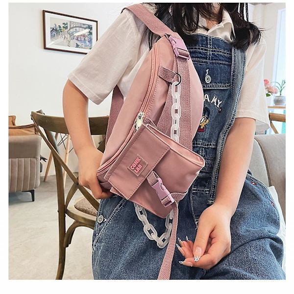 Enkel axelväsk, college-stil för kvinnor, mjuk tjej, student, nylon midjeväska A916-980 Pink