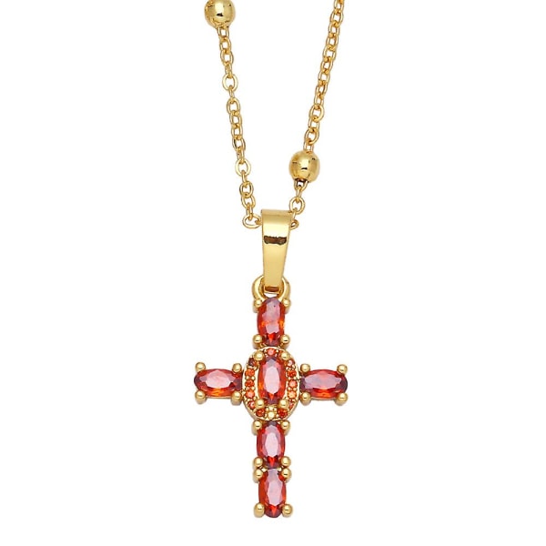 Halsband Vintage Zircon Cross Modesmycken Ac8643 Red