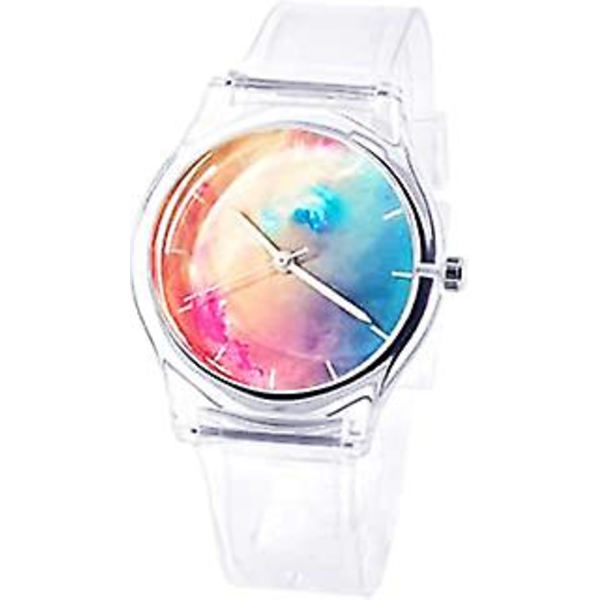 Klockor för flickor Analoga klockor för tonåringar Transparent harts Supermjukt klockarmband Student kvartsklocka Nebula