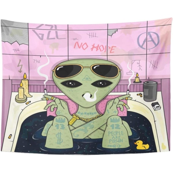 Alien Smoke and Chill Tapestry på badet Røykebriller Hjemmedekor Veggteppe for stue soverom sovesal (150*200cm pluss kashmir),