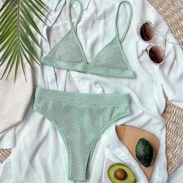 Dam Bikinisätt med Hög Midja Push Up, Baddräkt, Strandkläder Green S