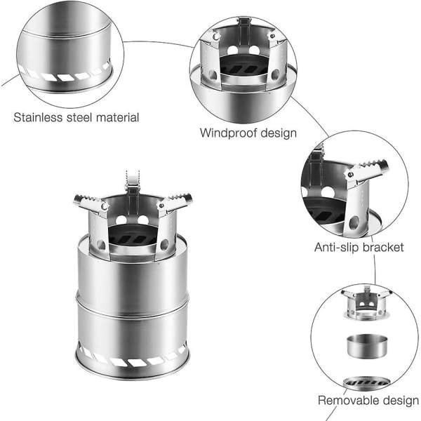 Campingovn, Bærbar Vedfyrt Ovn, Vindtett Rustfritt Stål Piknik Utendørs Vedovn For Utendørs Piknik Camping