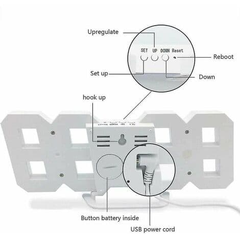 Stor 3D LED Digital Veggklokke