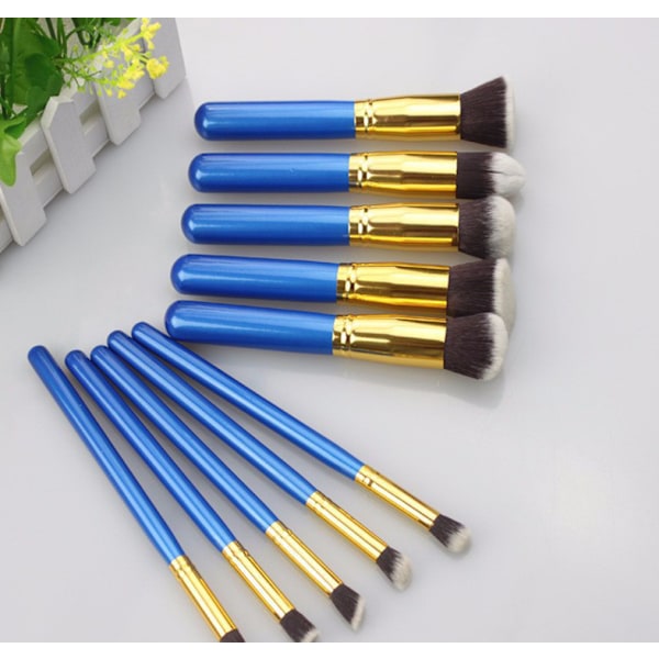 10 blå himmelblå makeupbørster,