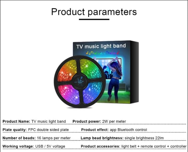 LED-musikklysstripe USB fargerik lysstripe (1 meter lysstripe med 16 lys)