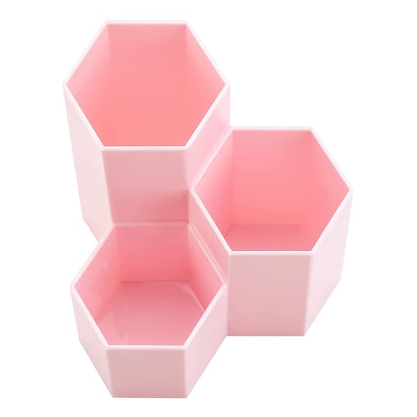 Sminkborsteorganisatör, 3 plastfack för sminkborstar, rosa