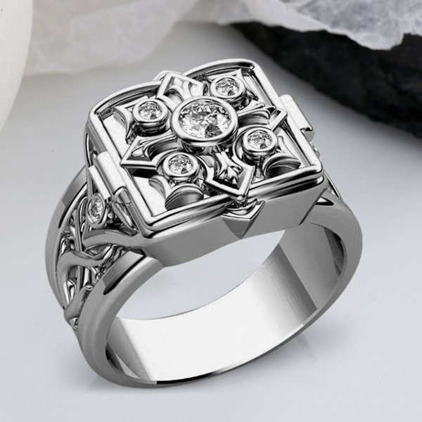 Ring i form av en låda med lock, smycken, geometrisk flip-flop, fingerring, födelsedagspresenter Silver US 11