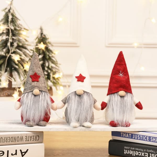 19cm Tomte Dekorationssats med 3 Deco Noel Tomte Plysch Elf Tomtar