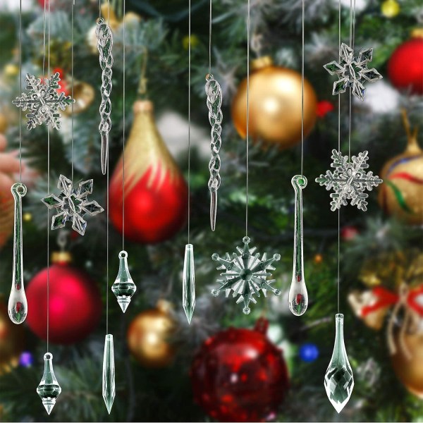 85 st Juldekoration Akryl Snöflinga Istappar Julgran Istappar Snöflinga Med Crystal Line Ornament Set För Julfest dekorationer