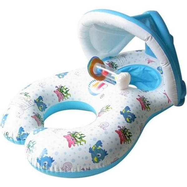 Simbadsflytande för mamma och bebis, badring, pool, med solskydd, uppblåsbar leksak (dubbel båtstol f