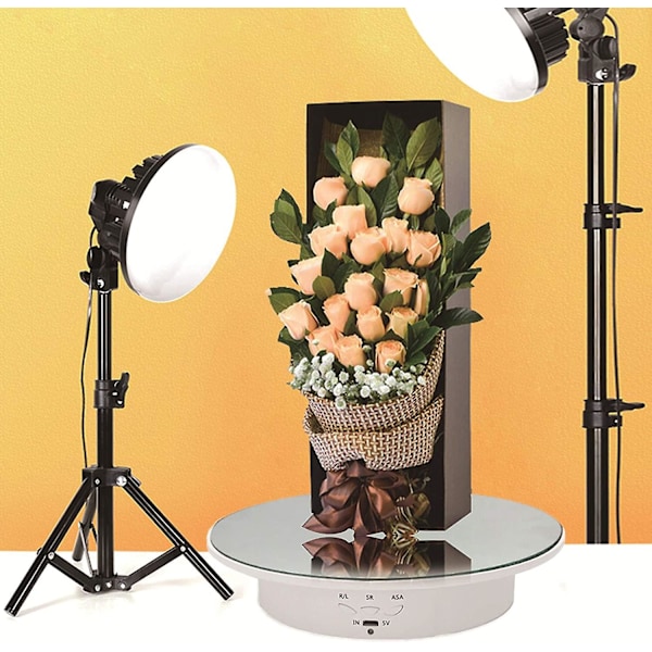 Motoriserad Display för Elektrisk Snurrplatta 90-180-360 Grader, Last 8 Kg, Diameter 20 Cm, Med 5 PVC-Bottnar (Vit)