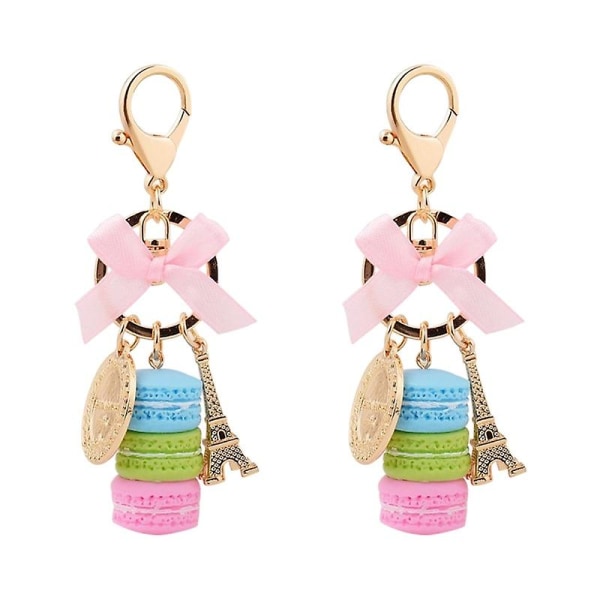 2pcs Three-layer Macarons Model Keychain Car Keyring Purse Bag Pendant Decoration Resin Eiffel Tower Collection Gift Keychain