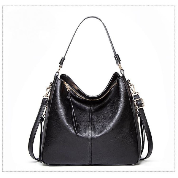 Handväska för kvinnor Tygväska, 15,6 tums axelväska i PU-läder Laptopväskor med justerbart handtag, lätt stilfull designer stora svarta handväskor F Black