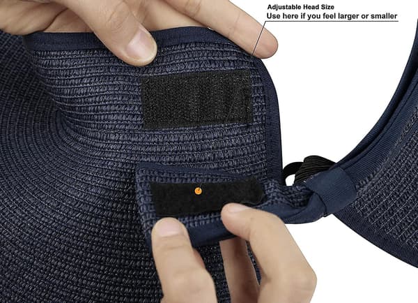Damehatt i strå med bred brem og UPF 50+, sammenrullbar Dark Blue