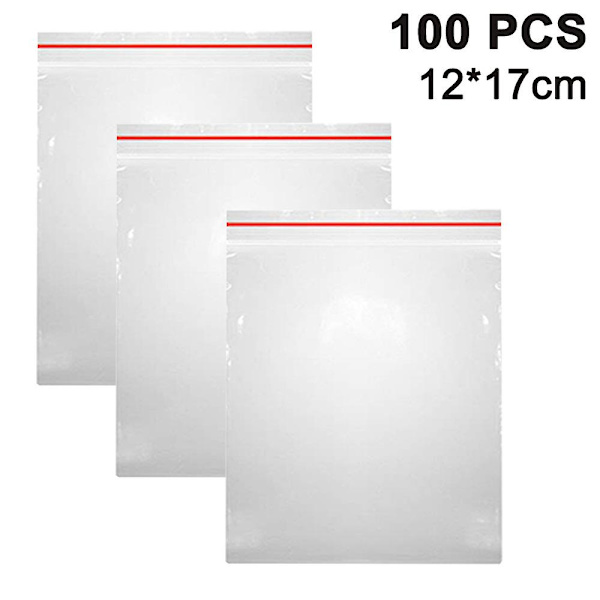 12 x 17cm 100 stk Tykke Gjennomsiktige Plastposer Holdbare Gjenlukkbare Glidelåsforsegling Emballasje Klær T-skjorte Sko Leke Glidelåsposer