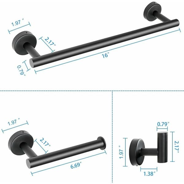 4PCS badeværelses hardware sæt, mat sort badeværelse tilbehør sæt, vægmonteret SUS304 rustfrit stål badeværelse håndklædeholder