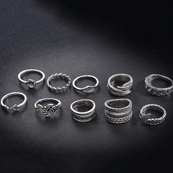 9 stk Vintage Kvinners Hule Utskjæringsblomsterblader Åpen Knuckle Ringsett