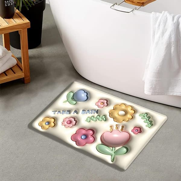 Absorberande halkfri badrumsmatta, (3D / Blommor, 40_x_60_cm) 3D-dusch