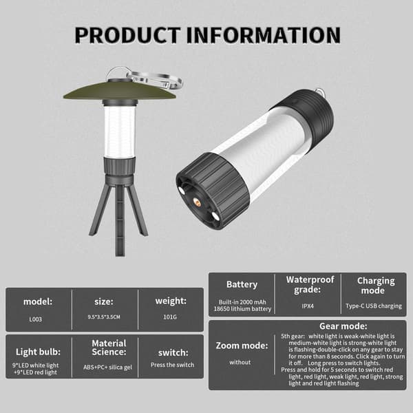 LED Camping Lantern, Vanntett Campingbelysning, for
