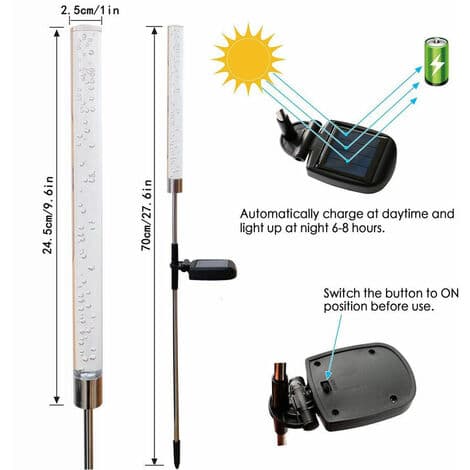 Sæt med 2 RGB indbyggede solcellelamper H.70cm IP65