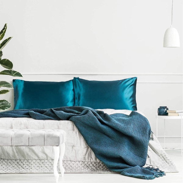 Satin Kuddeöverdrag För Hår Och Hud, 2-pack, Kuddeöverdrag - Satin Kuddfodral Med Kuvert, Mörkgrå 20 x 29 Teal