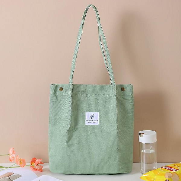 Corduroy Tote Bag til Kvinder og Piger Stor Genanvendelig Bære Taske med Indvendig Lomme A916-314 Green