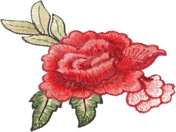 8 stk. blomsterbroderte merker, påsydde merker, rosemerke