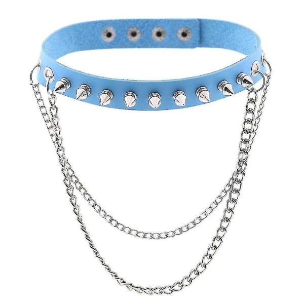 Piggspiker Halskjede Goth Kragekjede Punk Choker Kvinner Menn Svart Lær Chocker Kult Gothic Smykker light blue