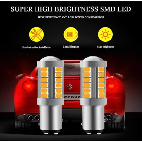Amber 1157 BA15D P21/5W 5630 33SMD Bil Canbus LED-lampor 900LM Super Bright Fram och Bak Blinkers Blinkers Blinkers